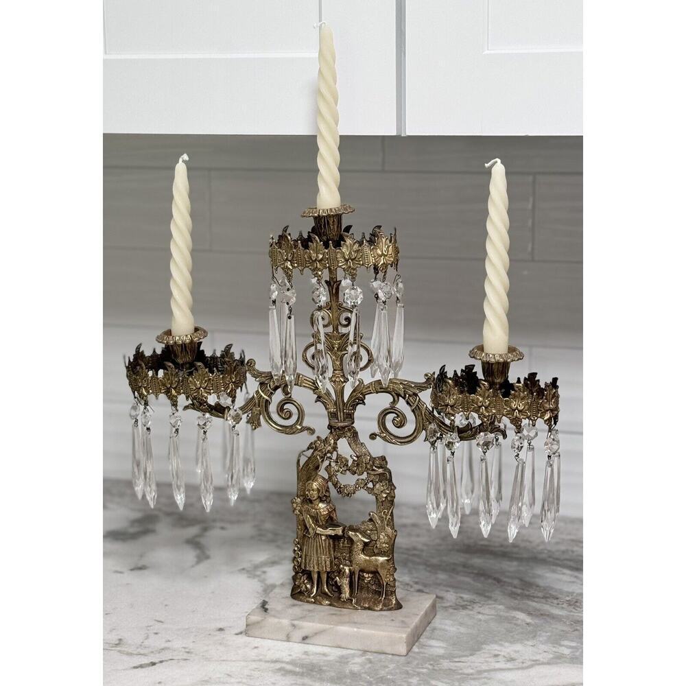 Antique Victorian Brass And Marble 3-Arm Candelabra Large - Picture 3 of 13